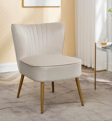 Vista 105 de Silla moderna de terciopelo para sala de estar, dormitorio o entrada, diseño elegante y cómodo sin brazos con patas de metal, color negro