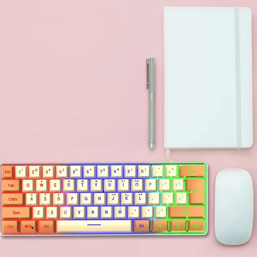 Vista 5 de Teclado mecánico para juegos de 61 teclas, teclado mecánico con cable, teclado portátil iluminado para computadora, laptop, escritorio, accesorios