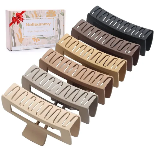 Pinzas para el cabello XL de 5 pulgadas, pinzas cuadradas antideslizantes de gran tamaño para cabello grueso y largo rizado, 6 colores, juego de