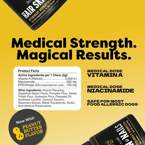Vista 4 de Suplemento médico para el cabello, piel y uñas para perros, vitamina A, niacinamida y Omega 3 de la EPA para perros, súper nutrientes para mejorar