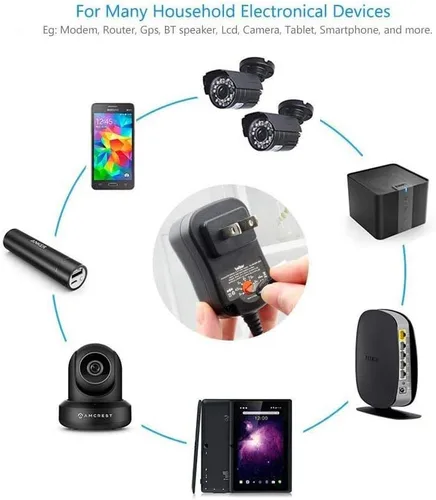 Vista 6 de Belker 12W Universal 3V 4.5V 5V 6V 7.5V 9V 12V AC DC Adapter Power Supply for Household Electronics Router Speaker Smart Phone Tablet CCTV IP Camera