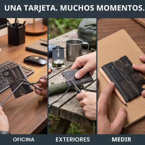Vista 6 de Multiherramienta negra de bolsillo 12 en 1, equipo de supervivencia de tamaño de tarjeta de crédito para EDC Kit multiherramienta compacto