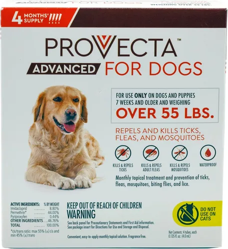 Provecta® Avanzado para perros extra grandes (más de 55 libras) Tratamiento tópico de pulgas y garrapatas, suministro de 4 meses