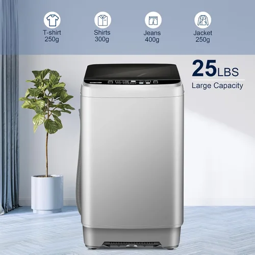 Vista 8 de Lavadora portátil, lavadora portátil de capacidad de 25 libras con bomba de drenaje, lavadora completamente automática con 10 programas y 8 niveles