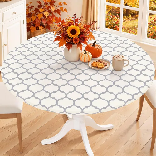 Vista 27 de Smiry Mantel redondo de pícnic, fundas de mesa elásticas impermeables para mesas de 18 a 24 pulgadas, manteles de vinilo con parte trasera de Beige