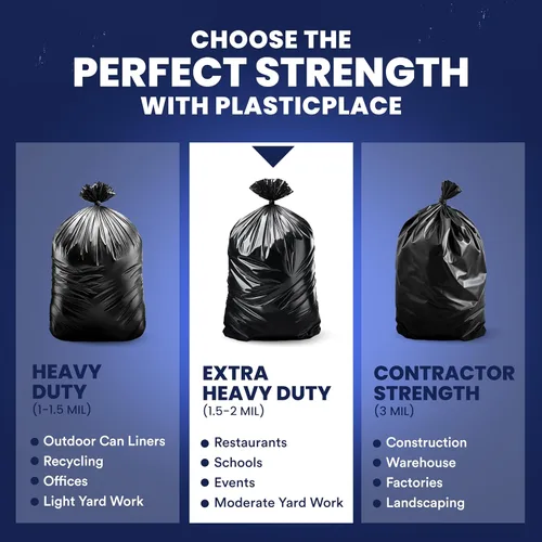 Vista 6 de Plasticplace - Bolsas de basura T55151BK de 55-60 galones │ 1.5 mil │ Revestimientos negros resistentes para botes de basura │Rollos │ 38 x 58