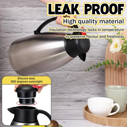 Vista 5 de Nuogo 2 jarras térmicas de café de 102 onzas con aislamiento de acero inoxidable de doble pared al vacío, olla térmica con cepillo para uso en casa