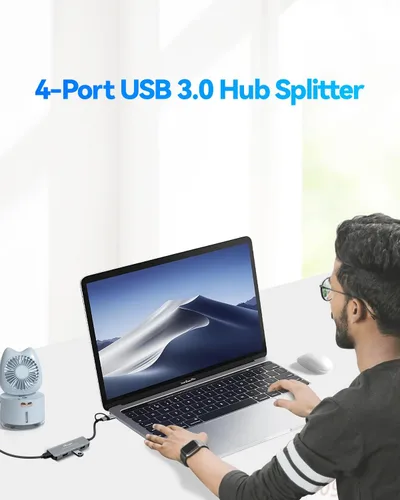 Vista 3 de Divisor de concentrador USB para laptop, concentrador USB 1to4, USB 3.0 Splitter USB c hub, expansor de puerto HUB 3.0 (USB 3.0 HUB-plateado)