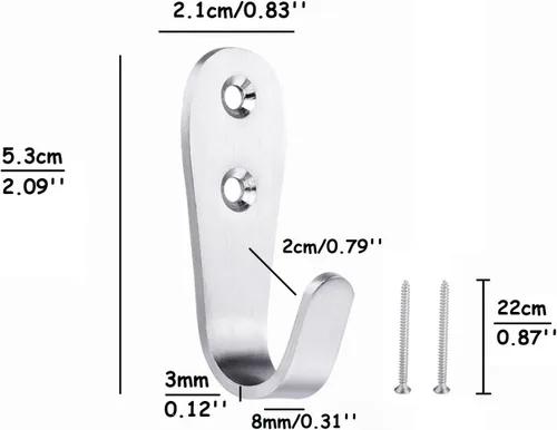 Vista 2 de Ganchos de pared resistentes, paquete de 8 ganchos individuales de acero inoxidable cepillado, ganchos pequeños en J para colgar ropa, chaquetas