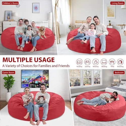 Vista 409 de Puf de 5 pies, puf grande con relleno de espuma viscoelástica, sofá puff esponjoso con funda de terciopelo holandés, puf redondo para sala de estar