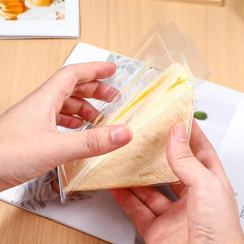 Vista 3 de Cabilock 100 cajas de embalaje de plástico para sándwiches, recipientes de alimentos triangulares transparentes a prueba de fugas para sándwiches