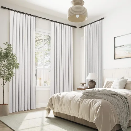 Vista 6 de Beige White 100% Blackout Curtains 84 Inch Length for Bedroom Back Tab Thick Heavy Black Out Linen Drapes Farmhouse Rustic Living Room Thermal