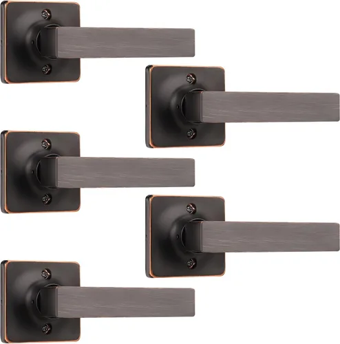 Vista 31 de GOBEKOR Paquete de 1 manija cuadrada para puerta de paso de bronce aceitado para puerta de pasillo, armario, cerradura de puerta, perilla de puerta
