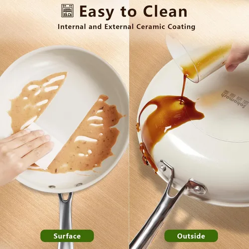Vista 4 de SAKAMOSH Sartén de cerámica antiadherente de 11 pulgadas, no tóxica, con mango para inducción, sartén de chef, sin PTFE, PFAS y PFOA, apta