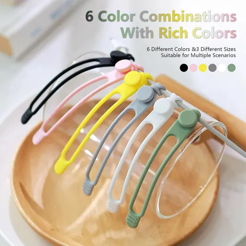 Vista 8 de Data Cable Ties, Reusable Silicone Cable Organizer, Multipurpose Elastic Cord for Bundling Earphone, Phone Charger, Computer Cords (3 inch,6 Pcs)