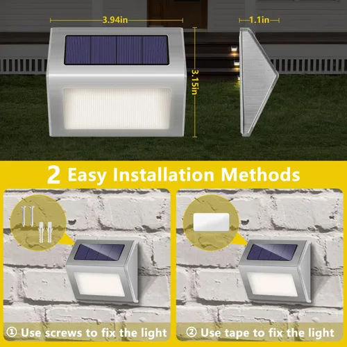 Vista 6 de iThird Luces solares para escalones, 6 luces LED solares para vallas, impermeables, luces de escalón de cubierta, luces de encendido y apagado