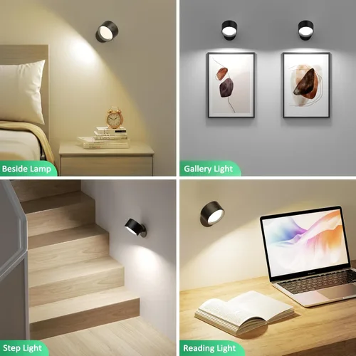 Vista 2 de Lightbiz Luces LED de pared con control remoto, apliques montados en la pared, 3000 mAh, recargable, funciona con batería, 3 temperaturas