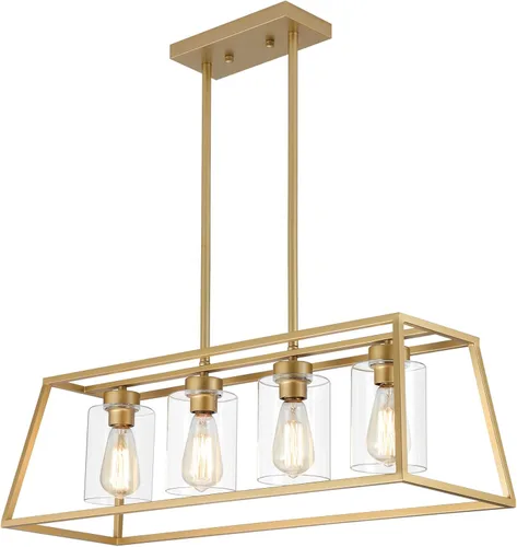 Vista 14 de Candelabros negros de granja para comedor, lámpara rústica de isla de cocina, lámpara colgante lineal de 4 luces, isla de cocina con pantalla