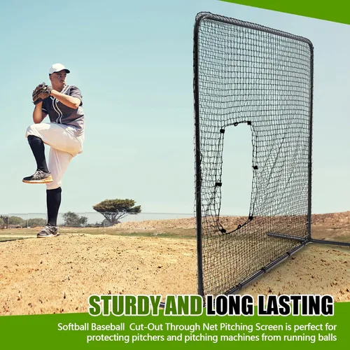 Vista 4 de Pantalla de red de lanzamiento de béisbol de 7 x 7 pies, pantalla protectora para máquina de bateo de sóftbol con marco de acero, bolsa