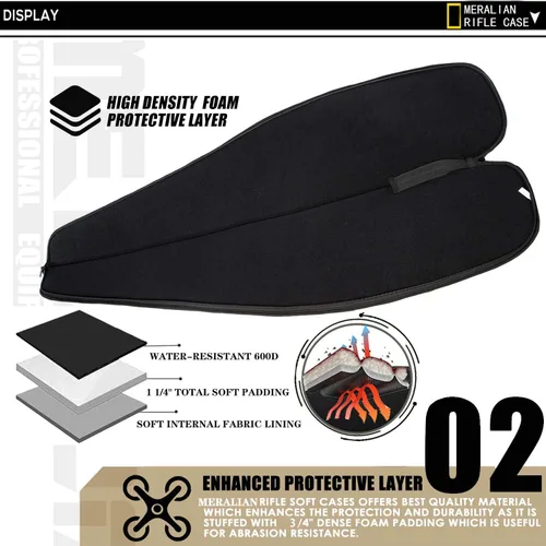 Vista 3 de Funda de rifle de 44/48/52 pulgadas, estuche impermeable para escopetas con bolsillo con cremallera para rifles con mira.