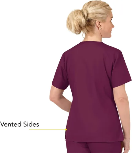 Vista 4 de Bata quirúrgica para mujer Wonderwink con 5 bolsillos y cuello en V