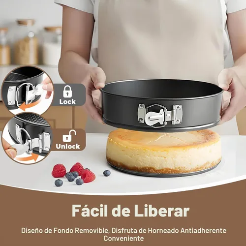 Vista 3 de Juego de 3 moldes desmoldables de 4, 7 y 9 pulgadas, molde para cheesecake a prueba de fugas con protector, moldes desmoldables antiadherentes