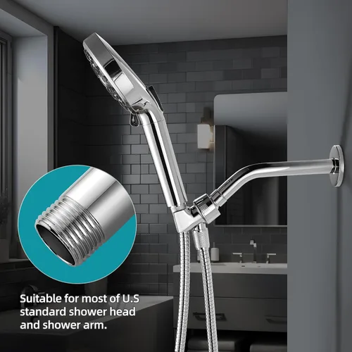 Vista 4 de Cobbe Brazo de ducha con brida y cinta de teflón, brazo de ducha montado en la pared de 8 pulgadas, extensión de acero inoxidable 304 para cabezal