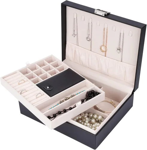 ATAIMEISEN Organizador de caja de joyas, cajas de almacenamiento de joyas de viaje, soportes para collares, bandeja de exhibición, estuche de