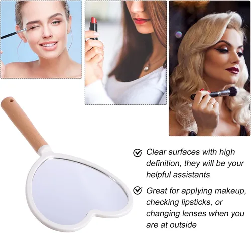 Vista 7 de Beaupretty Espejos de mano en forma de corazón, espejo de mano, espejos de maquillaje de viaje, espejos de mano con mango espejo cosmético