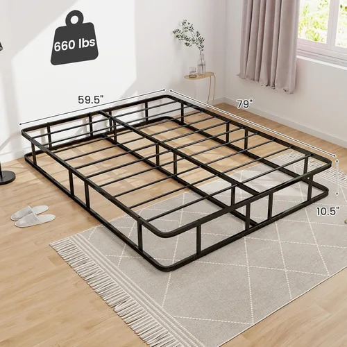Vista 6 de KOMFOTT Base de cama de plataforma de metal tamaño Queen, base de colchón de metal resistente, plataforma de soporte de listones de metal con patas