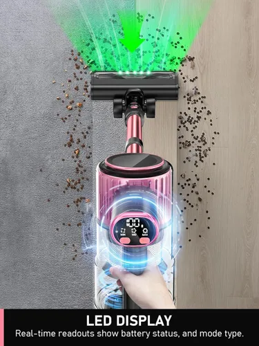 Vista 3 de Aspiradora inalámbrica, aspiradora 8 en 1 para el hogar con pantalla LED, 3 modos de succión, 45 minutos de tiempo de funcionamiento, aspiradora