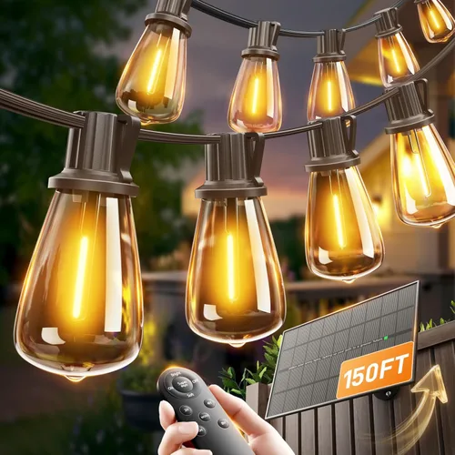 Vista 12 de addlon Luces de Cadena Solares de 102 pies (96+6) para exteriores con control remoto, 30 horas + luces de patio impermeables de larga duración, luz