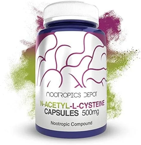 Nootropics Depot Cápsulas de N-acetil L-cisteína 500 mg NAC 180 unidades Apoya la función hepática saludable Salud celular Niveles de