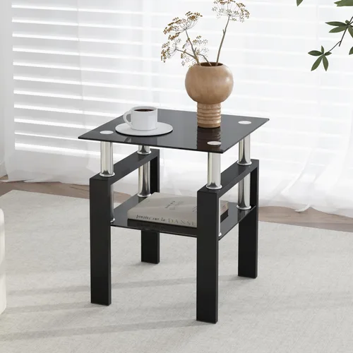 Vista 57 de IANIYA Juego de mesa de 3 piezas para sala de estar, moderno juego de mesa auxiliar de vidrio templado, mesa auxiliar de vidrio con marco de metal