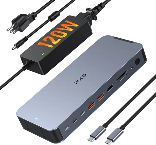 Vista 14 de Adaptador USB C Hub Dual 4K@60Hz USB C para Dell HP, 100W PD USB C Splitter