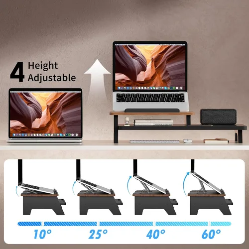 Vista 8 de AFOOYO - Soporte ajustable para portátil de 2 niveles, elevador con ventilación y refrigeración, organizador ergonómico para escritorio