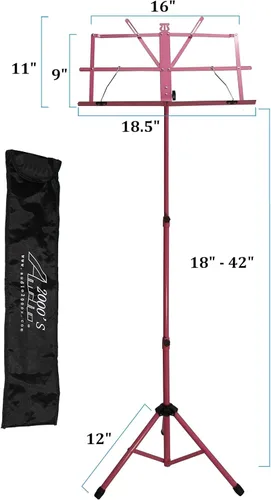 Vista 2 de Audio 2000S Audio2000'S AST4441PK - Soporte plegable portátil de acero para partituras con bolsa de transporte, color rosa