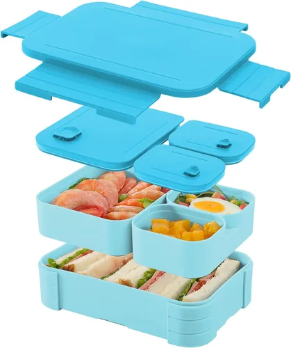 Vista 12 de Lonchera para niños, sin BPA, caja Bento de 3 compartimentos a prueba de fugas para mochilas, apta para microondas y lavavajillas, contenedor