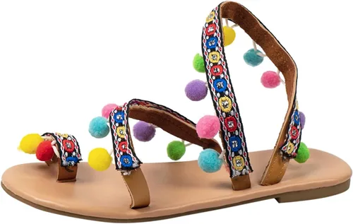 Hbeylia Sandalias planas de mariposa para mujer, a la moda, informales, bohemias, elegantes, sandalias de gladiador, joyería con anillo para los