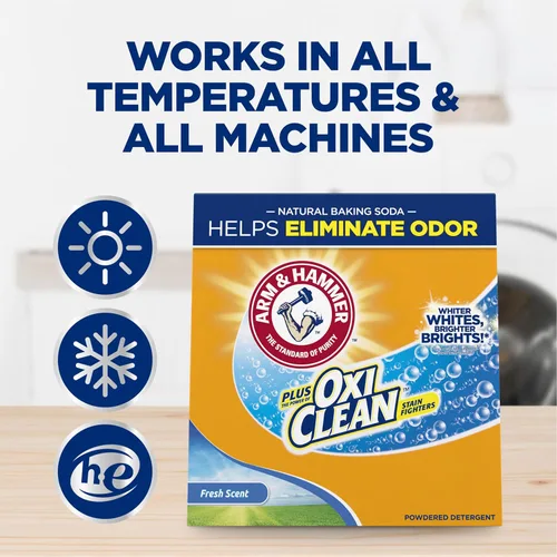 Vista 4 de Detergente en polvo Plus OxiClean de Arm & Hammer, aroma fresco, 45 cargas, 1.58 kilogramos (Paquete de 1) - El paquete puede variar