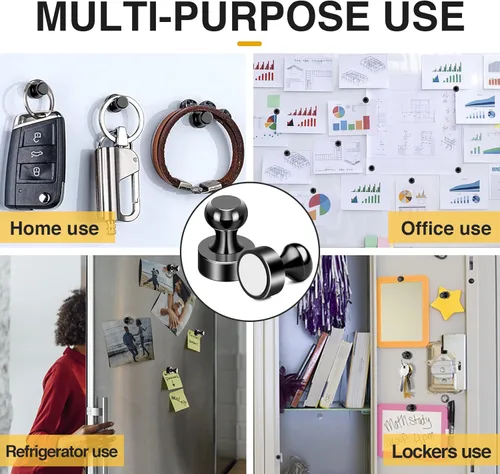 Vista 7 de MIKEDE Imanes para Pizarra de Nevera, 15 Piezas de Imanes Fuertes para Pizarra, Imanes Negros de Nevera de Neodimio con Pinzas para Oficina, Imanes