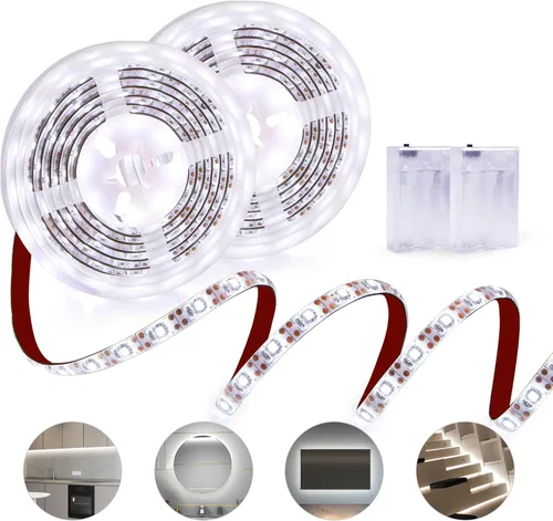 Vista 12 de Tira de luces LED con pilas, RGB luces LED tira de luces con batería, 3 llaves, controlador