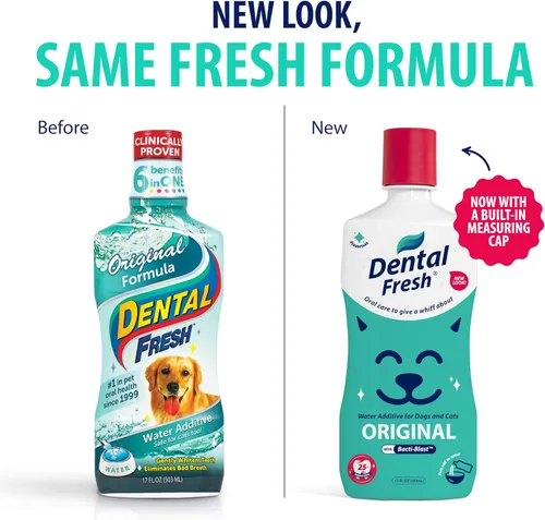 Vista 2 de Dental Fresh Aditivo de agua para perros y gatos, dientes limpios y aliento fresco, cuidado bucal diario de mascotas, solo añádelo al agua, sin