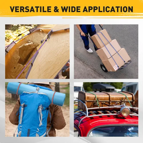 Vista 7 de Cuerdas elásticas resistentes al aire libre: 20 piezas de cuerdas elásticas de goma premium con ganchos en un tarro de almacenamiento incluye cuerda