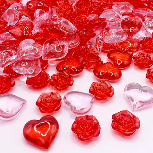 200 adornos acrílicos con forma de corazón de rosa, florero de flores, decoración de mesa de corazones de amor, rellenos de jarrón para decoración