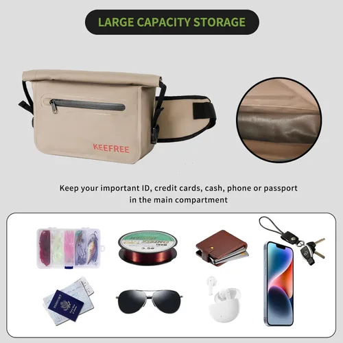 Vista 4 de Riñonera impermeable enrollable, cangurera de pesca con correa ajustable, bolsa de aparejos ligera multifuncional para deportes al aire libre