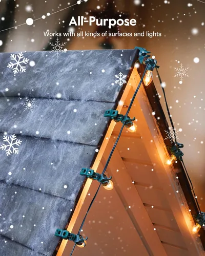 Vista 3 de C7 C9 - Clips de resorte universales para luces navideñas, 100 unidades de clips de resorte rápido para decoraciones de luz navideña, clips de tejas