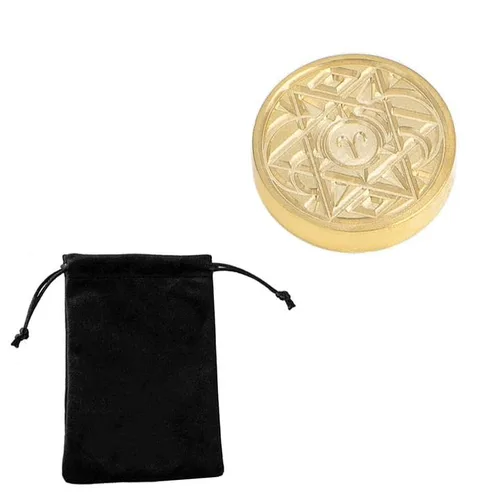 Vista 12 de Juego de sellos de sellado con 12 piezas de signos del zodiaco completo constelaciones temáticas cabezas de latón mango de madera kit de sellado