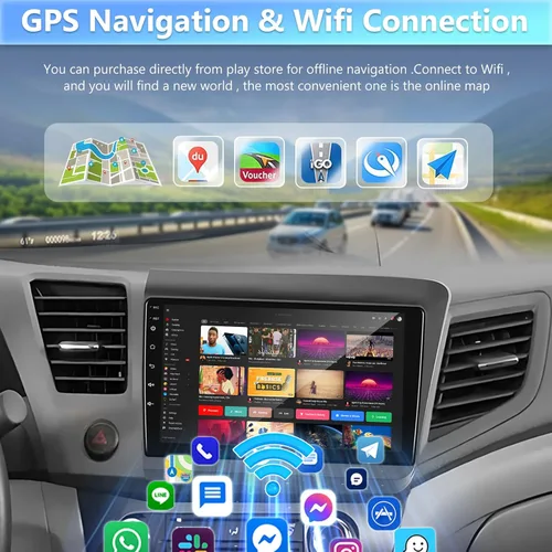 Vista 4 de Estéreo de coche para Honda Civic 2012 2013 2014 2015 con Bluetooth, podofo Android 13 9 pulgadas pantalla táctil receptor de radio de coche