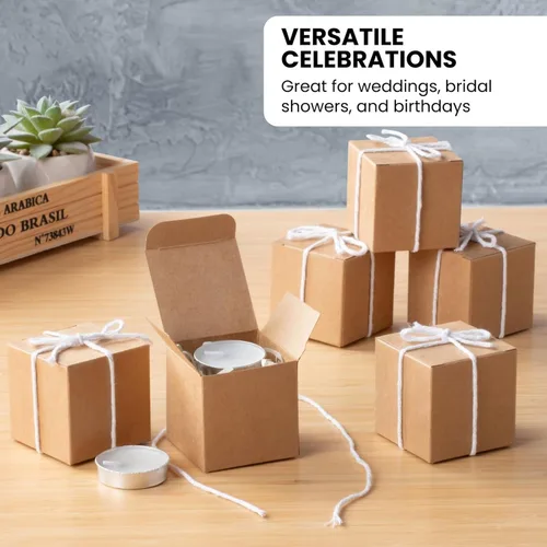 Vista 3 de Juvale Cajas de Regalo Marrones con Tapas, Paquete de 100 Cajas de Papel Kraft Duraderas para Obsequios, Cajas Cuadradas Fáciles de Ensamblar